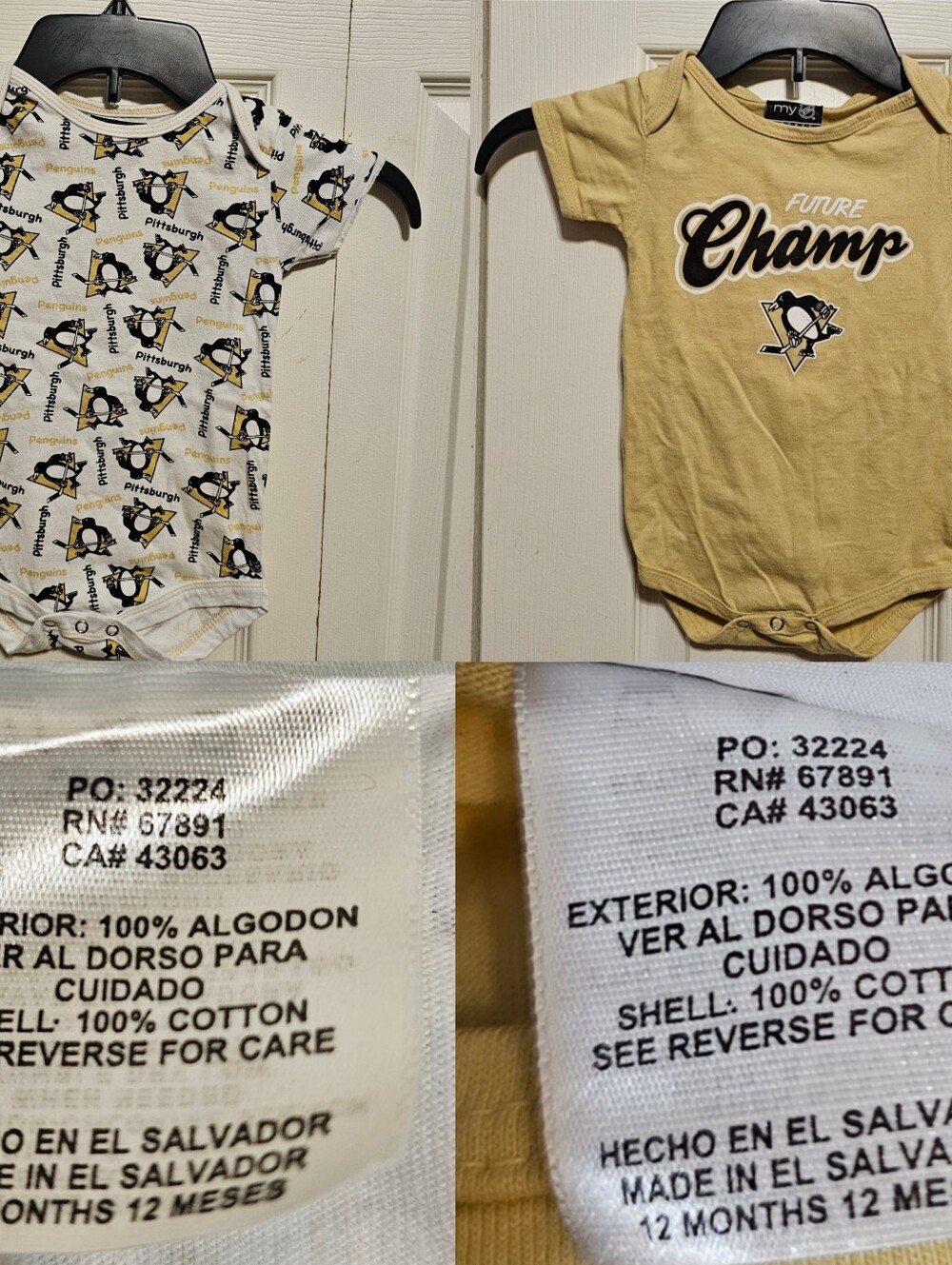 NHL Pittsburgh Penguins Baby Onesies - White & Gold
